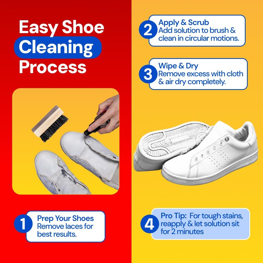 Sneaker Cleaning Kit, Foaming Cleaner & Brush – Restores White Sneakers, Suede, Canvas, & Leather