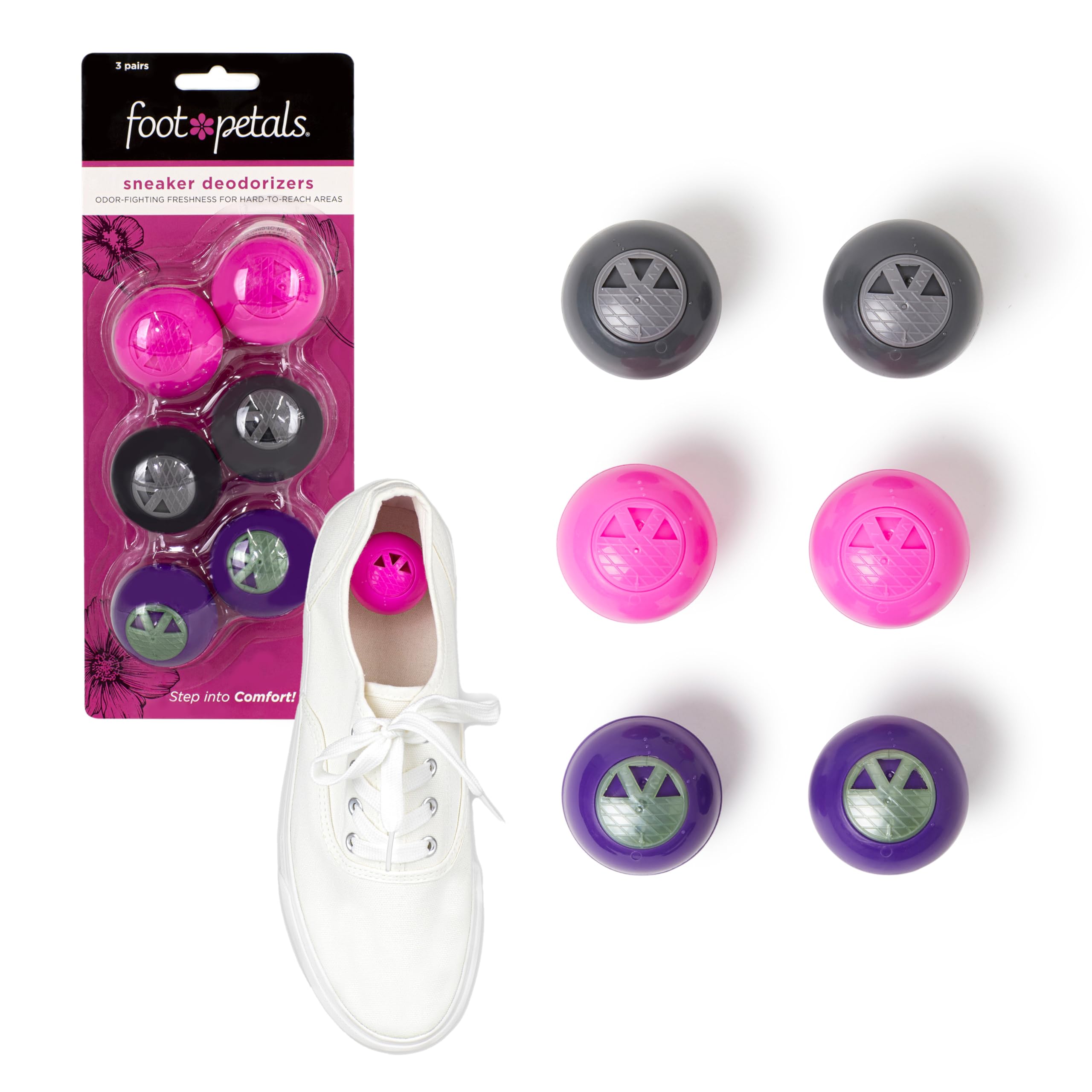 Foot Petals Sneaker Deodorizers - Freshener Balls For Shoes, Gym Bags, Lockers, or Drawers, 3-Pack, Neutral