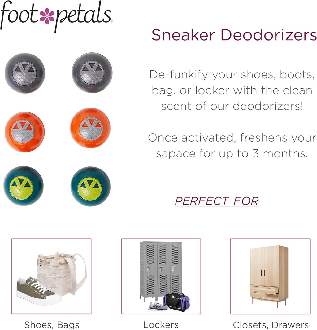 Foot Petals Sneaker Deodorizers - Freshener Balls For Shoes, Gym Bags, Lockers, or Drawers, 3-Pack, Neutral